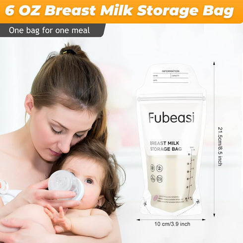 Fubeasi 6 OZ/180ml (60 Count) Breastmilk Storing Bags,Temp-Sensing Discoloration Milk Storing Bags for Breastfeeding