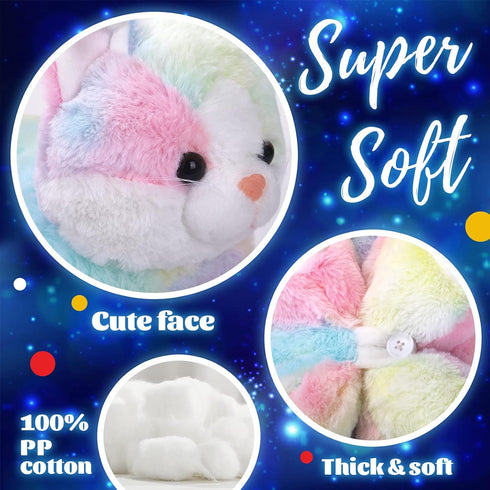 16" Glow Guards Light Up Musical Rainbow Cat Stuffed Animal Glowing Colorful Cute Soft Kitty Plush Toy Pillow Sofa