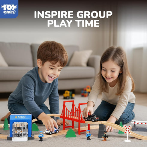 Set 2-4, 56PCS Set, Set, 3 4 5 6 TOY Life Wooden Train for Toddlers Police Station Train Toys with Wooden Train Track
