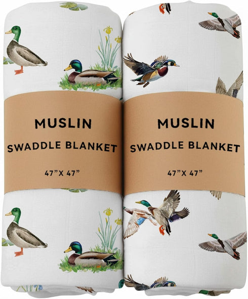 REZIPO 2 Pack Mallard Duck Muslin Swaddle Blankets 70% Bamboo 30% Cotton Breathable