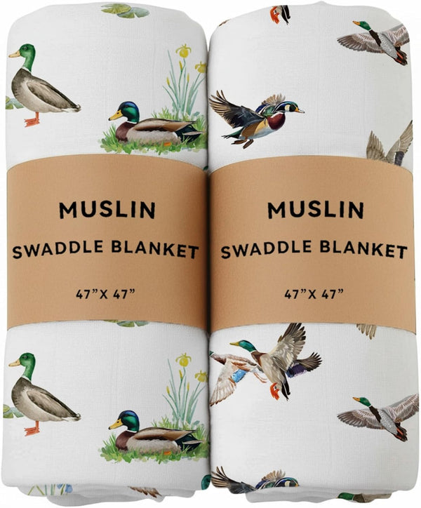REZIPO 2 Pack Mallard Duck Muslin Swaddle Blankets 70% Bamboo 30% Cotton Breathable