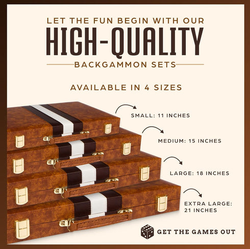Get The Games Out Classic Backgammon Set - 2 Players - Best Strategy & Tip Guide - Available in Brown, Medium Sizes