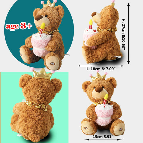 Marsjoy Musical Happy Birthday Teddy Bear with Glowing Cupcake, Animated Plush Toy Singing Dancing Talking Plush Bear