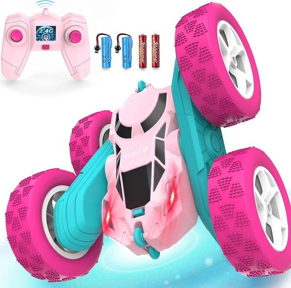 cosone Pink Remote Control Car for Girls, RC Stunt Cars with 4WD Double-Sided Driving for Kids Age 6-12