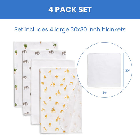 Delta Children 100% Cotton Flannel Baby Receiving Blankets for Girls and Boys – 30x30 Inches (Pack of 4)