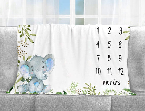 Baby Monthly Milestone Blanket Elephant, Safari Elephant Baby Photo Blanket, Gift for New Moms Baby Shower, Watch Me Grow Baby Boy Greenery Elephant Nursery Décor, includes Marker (50"x40") by Yuzioey