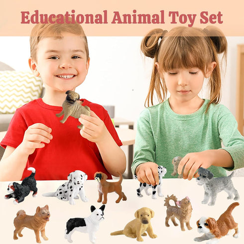 12PCS Mini Dog Figurines - Realistic Hand Painted Tiny Dog Toys Playset for Kids, Miniature Puppy Cake Topper