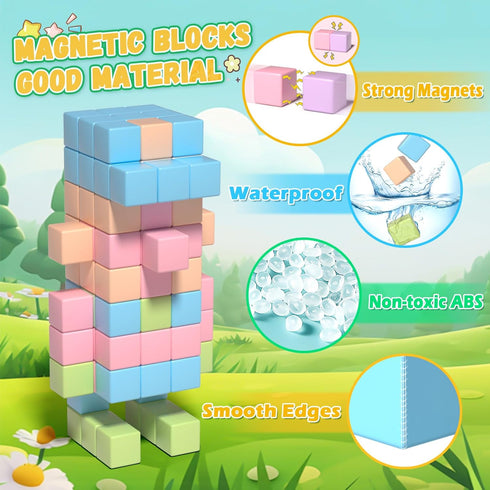 Styleeasy 30PCS 3 4 5 6 Magnetic Blocks, Waterproof Building Blocks, Macaron Colors Cubes, Preschool Classroom Must