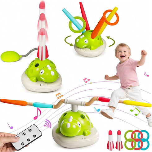SCMAO 3 1 3-6 4-8 in Musical Jump, Toss Ring Game and Stomping Launch Rocket with Storage Bag, Remote Control Outdoor