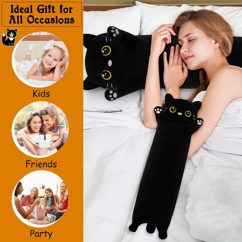 Animal-35.5 Large Cat Stuffed Black Cat Plush,Cute Plushies Long Animal Body Pillows,Kawaii Big Plush Toys Animals