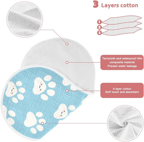 decor gift 4 Pack 22x11in Cotton Burp Cloths Soft Touch Cute Cartoon White Paw Prints Feed Cloth for Unisex Newborns