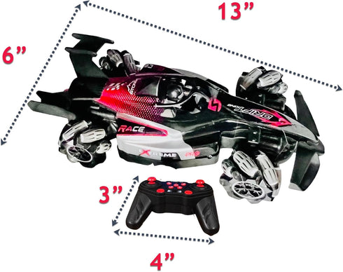 Formula Drift Car with Smoke, LED Lights, 360° Rotation, and Sound for Ultimate Drifting Experience 14"x7" (Red)