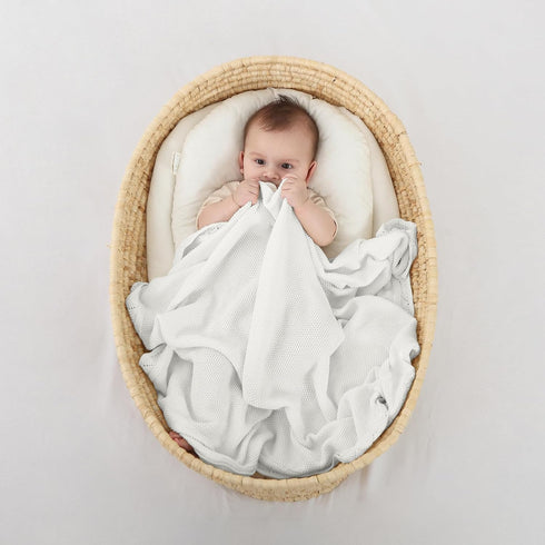 Knitted Baby Blanket, 100% Cotton Receiving Swaddle Crib Blanket, 40 x 31 Inch, White for Newborns