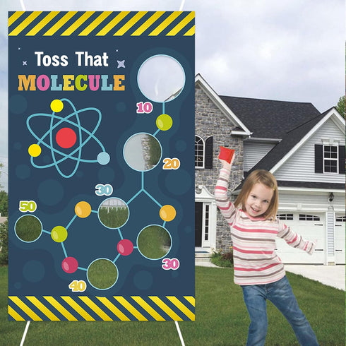 Science Toss Games Banner Backdrop, Chemistry Toss that Molecule Theme Decor for School Laboratory