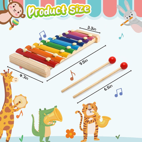 LovesTown Wooden Xylophone for Kids, Children Xylophone Toy with 2 Child Safe Mallets 8 Diatonic Keys Musical Instruments for Toddlers 1-3