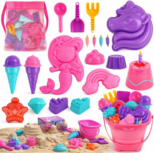 TOY Life 23 Pcs Unicorn Beach Toys for Kids Ages 4-8 Collapsible