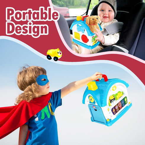 Ming You 1 2 3 1-3, 1 Interactive Toys for Year Old Boy Gifts, Baby Musical Toy House with Stuffed Puppy, Car, Learning