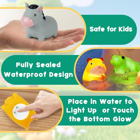 1-3: 6 Set, 1 2 3+ Bath Toys for Toddlers PCS Light-Up Farm Animal Bath Toy Baby Bath Toys, Bathtub Pool Bath Toy
