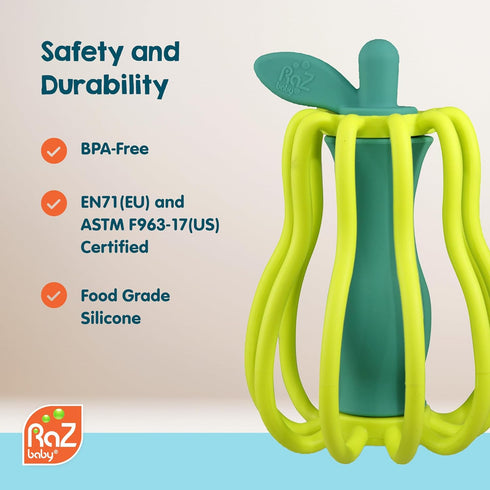 Set 3M+, RaZbaby Chompy & RaZ-Pear Teether BPA-Free Silicone Teething Toys for Babies Soothing Textures, Rattle Sound