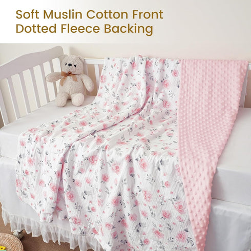 david's kids Muslin Baby Blanket for Girls, Soft Lightweight with Muslin Cotton Front, 40x50 Inches, Floral