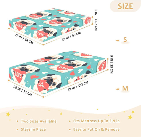 Bseiialft 52 28 Pug Puppy Hearts Teal Crib Sheets for Boys Girls Soft and Breathable Cotton Baby Sheets for Standard