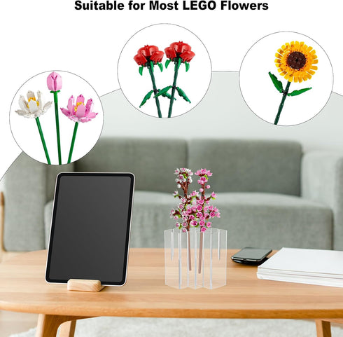 Beautyflier Vase Holder for Lego Flowers - Clear Flower Vase Compatible with Lego Flower Building Block Kit, Gift for