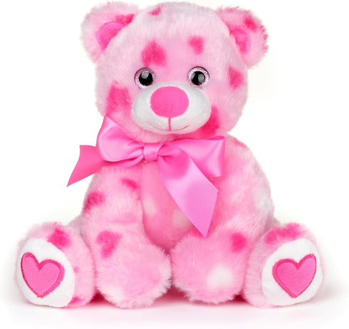 Bearington Collection Heart Teddy Bear Plush, 8.5" Pink Heart-Printed with Satin Bow & Pocket