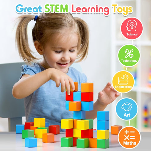 Magnetic Blocks, 1.41 inch Large Building Blocks for Toddlers Ages 3-8, Montessori STEM Education Toys