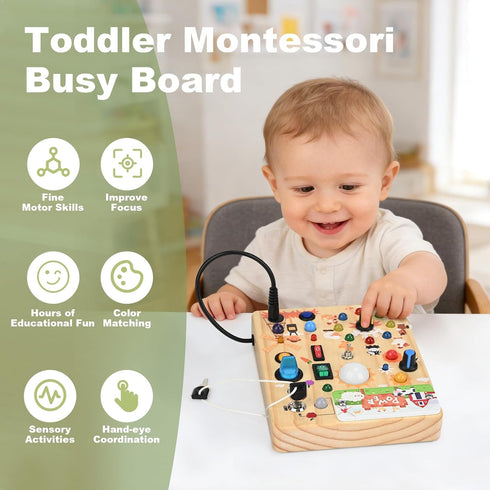 1-3 10 19 1+ Busy Board for Toddlers - Montessori Educational Sensory Toy with Switches & Lights, Activity Board