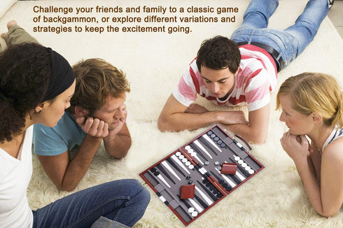 Backgammon Sets for Adults - 15 Inch Brown Classic Board Game with Premium Leather Case, Portable
