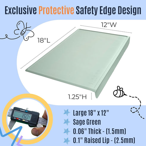 1.5mm 18"x12", Silicone Placemats for Toddlers & Kids with Angle-Protective Safety Edge Baby Placemats for Restaurants