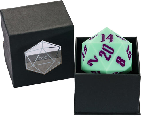 55mm Silicone D20 Dice, Large D20 Single 20 Sided DND Dice, D20 Giant Polyhedral Dice with Dice Gift Box for Dungeons and Dragons RPG Bar Pub Club Party Classroom Games(Green/Purple)