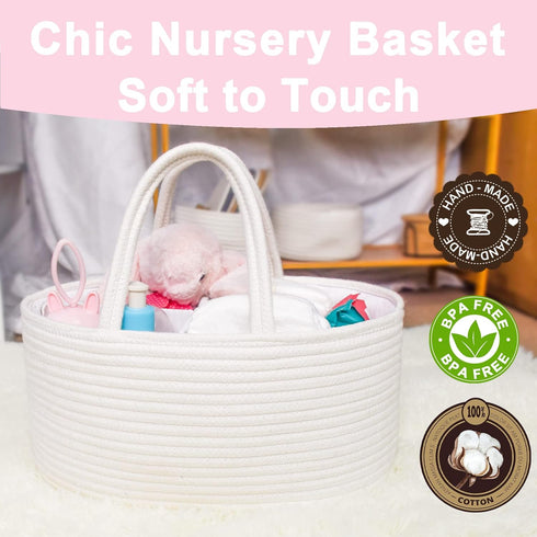 ABenkle Baby Diaper Caddy, Nursery Storage Bin and Car Organizer for Diapers Wipes, Cotton Rope Basket Changing Table