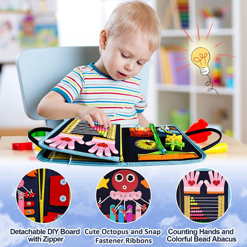 Gojmzo Busy Board Montessori Toys for 1-4 Year Old Boys & Girls, Sensory Toys for Toddlers, Educational Travel Toys