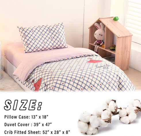 Set 100% 3 Sets Cute Princess Printed Crib Bedding Cotton, Pieces Girl and Red Heart Pattern Duvet Bedding Includes