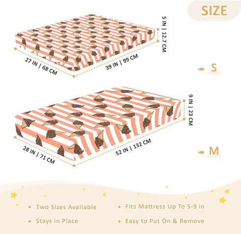 Jynexis 52x28 Ice Cream Orange Pattern Baby Crib Sheets, Cotton Fitted Crib Sheet, Soft Breathable, Fits Standard