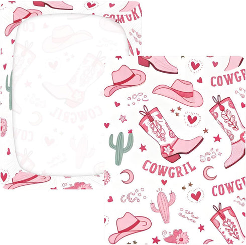 CZXW 52" 28" Pink Cowgirl Boots Crib Sheets Fitted x Natural Cotton Soft & Breathable for Baby Crib Mattress