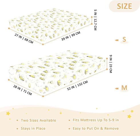 miaozhen 1 Pack 52x28 Cotton Baby Crib Sheets Soft Yellow and White Daisy Flower and Bee Toddler Mattress Sheet