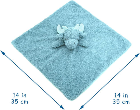 Baby Cyan Dragon Soft Stuffed Animal Security Blanket, Plush Dinosaur Character Lovey Blanket, Baby Shower/Nursery Gift, Cuddly Newborn, Infant, Toddler Snuggle Blankie for Boys Girls, 14" by Doindute
