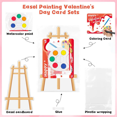 24 Sets, Golden Associate Valentines Day Cards Easel Cardboard for Kids School Pcs, Mini Watercolor Paint Classroom