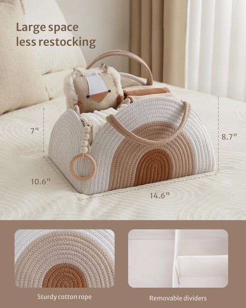 Blissful Diary Baby Diaper Caddy Organizer, Cotton Rope Diaper Caddy Basket, Large Storage Basket for Newborn Boys