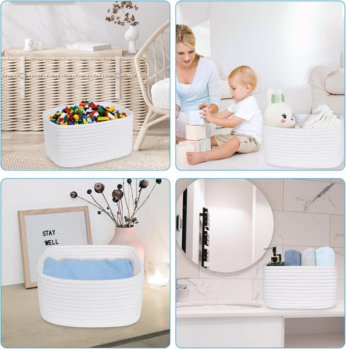 ABenkle Small Storage Basket - Mini Baby Basket, Cute Cotton Rope Woven Basket for Nursery, XS White
