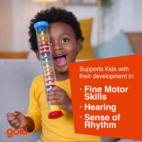 1-3 Goki Wooden Rain Stick Musical Instrument I Montessori Rainmaker Toy for Toddlers - Sensory Baby Rattle & Auditory