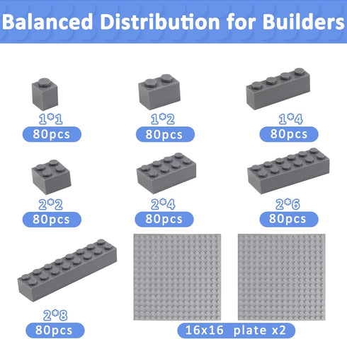 560 2 7 Cabeeskii Pieces Dark Grey Classic Building Blocks Bulk with Base Plates, Building Bricks in Size, Compatible
