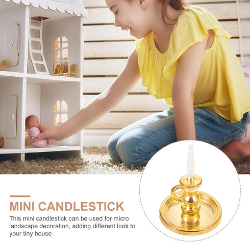 Toyvian 2PCS Miniature Candlestick Dollhouse Accessories, Tiny House Candle Holders for Decorations