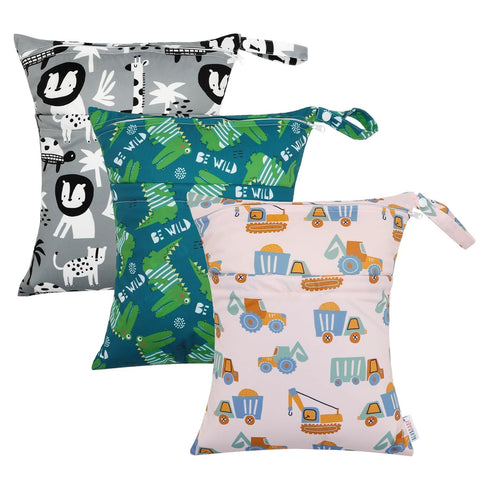 ALVABABY 3pcs Cloth Diaper Wet Dry Bags Waterproof Reusable with Two Zippered