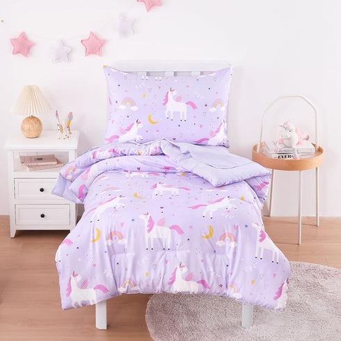 Wake In Cloud - Toddler Bedding Set for Girls, Cute Unicorn Rainbow