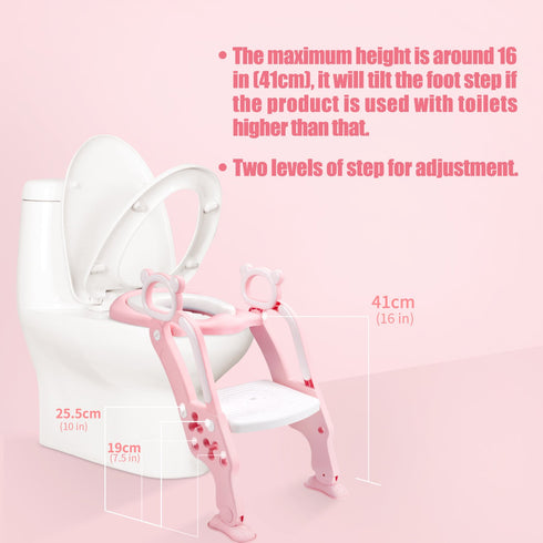 GrowthPic Toddler Toilet Training Seat Ladder with Sturdy Non-Slip Wide Step and Soft Cushion for Girls with Splash