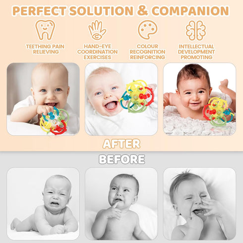 Orzbow Rattle & Sensory Teething Toys for Baby - Montessori Teethers for 3-12 Months, Educational Chew Toys
