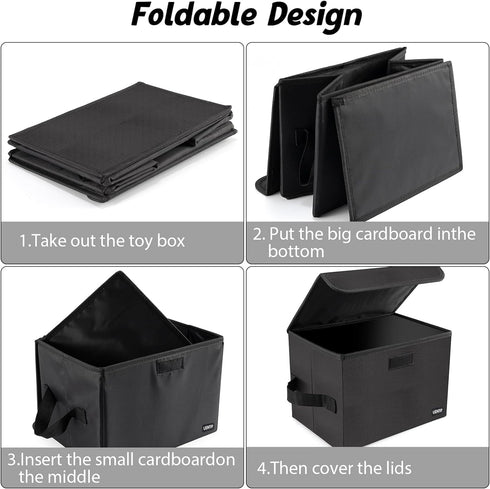 12inch Toy Storage Organizer Boxes for Kids, Vinyl Record Storage Holds Up to 90 Records, Collapsible Crate